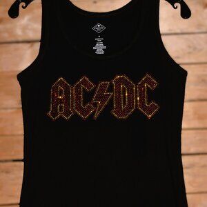 AC/DC Rhinestone bling sleeveless tank XS, S, M, L, XL, XXL 1X 2X 3X 4X 5X